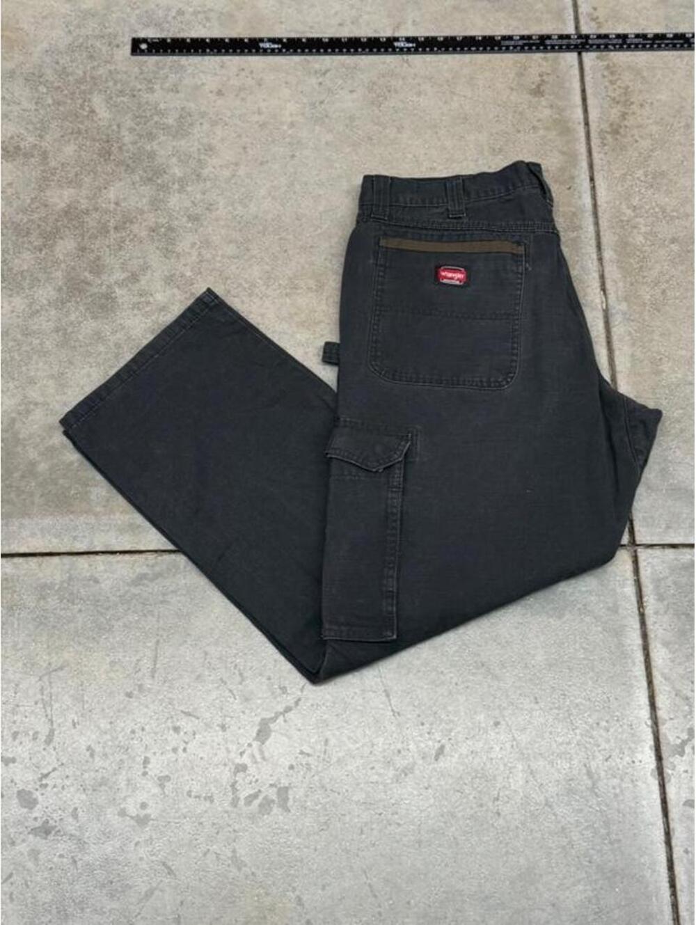 vintage wrangler riggs faded black double knee dungaree cargo pants size 36 x 30